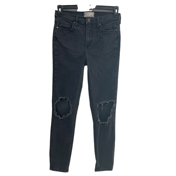 Free People Jeans Women’s Size 28 Faded Black Destroyed Knee Skinny Grunge - Picture 1 of 6